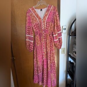 Anewsta Pink and Orange Patchwork Dress